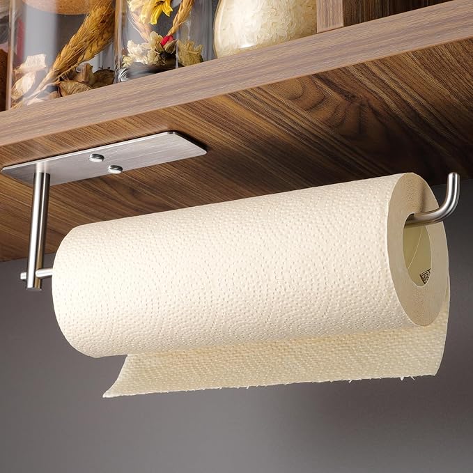 ZUNTO Paper Towel Holder Under Cabinet, Adhesive and Screwed Paper Towel Rack by ZUNTO