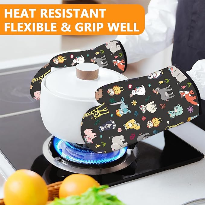 Cute Animals Oven Mitts and Pot Holders Sets 4Pcs, Extra Long Oven Gloves - Image 6