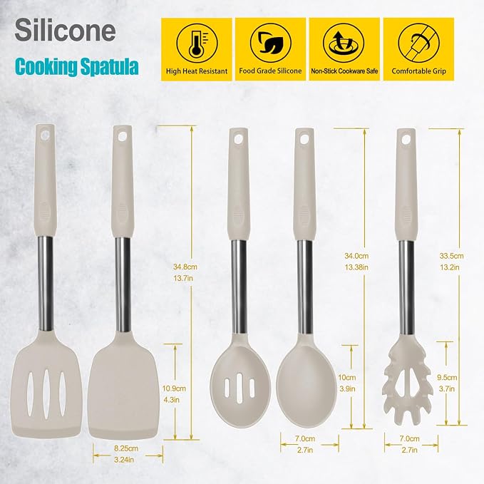 Silicone Spatula and Cooking Spoon, 5 Pack Non-Stick Cooking Utensils - Image 2