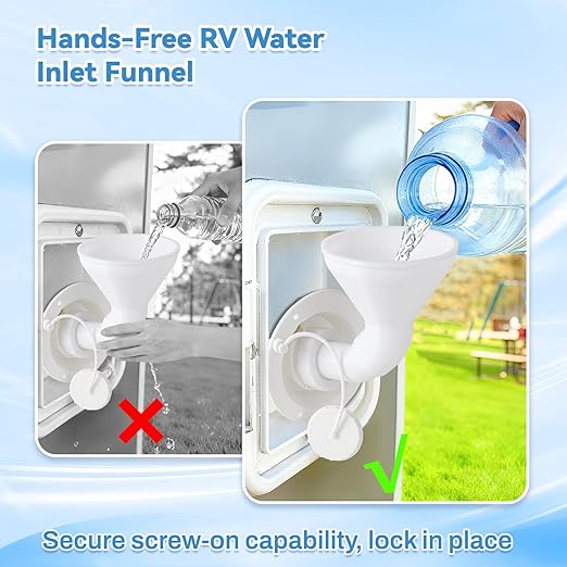 RV Water Inlet Funnel, 3.54-in Wide Mouth Gravity Fresh Water Tank Fill Funnel - Image 2