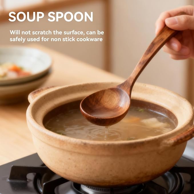 Wooden Ladle, 7.87inch Soup Ladle Wooden Serving Spoon Soup Spoon Ladle - Image 4