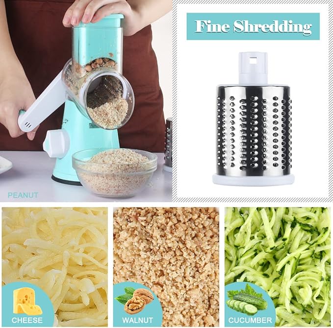 Ourokhome Rotary Cheese Grater Hand Crank, Kitchen Shredder Speed Mandolin - Image 4