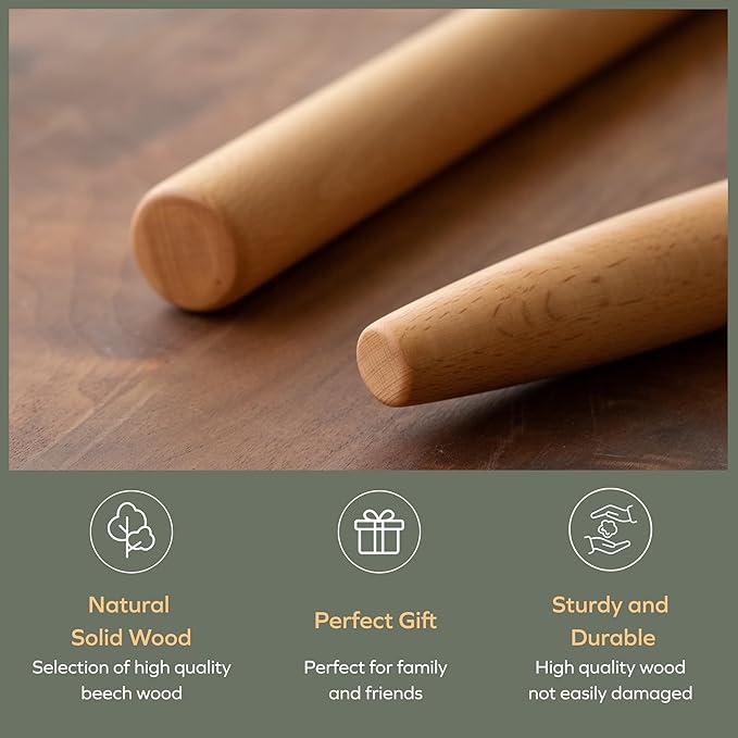 Muso Wood French Rolling Pin and Silicone Baking Mat Set, 15.75 Inch Beech Wood - Image 5