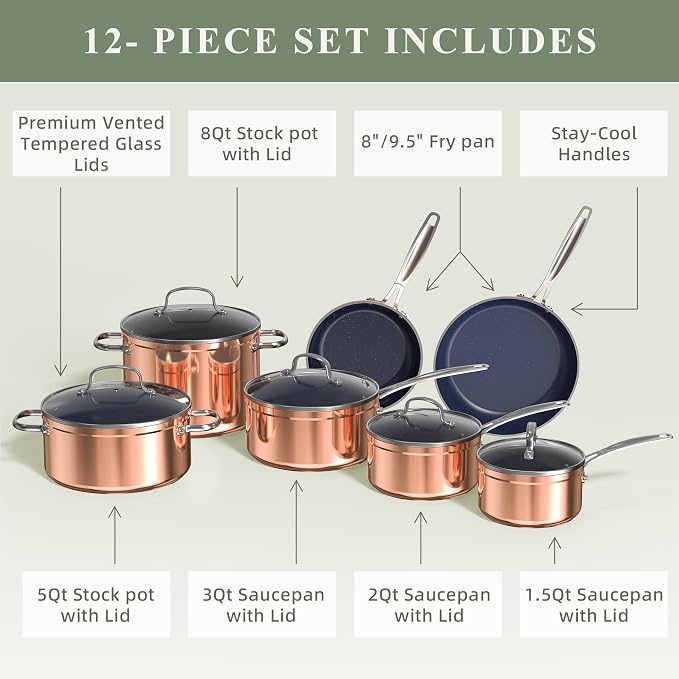 Nuwave Healthy Duralon Blue Ceramic Nonstick Cookware Set, Diamond Infused - Image 9