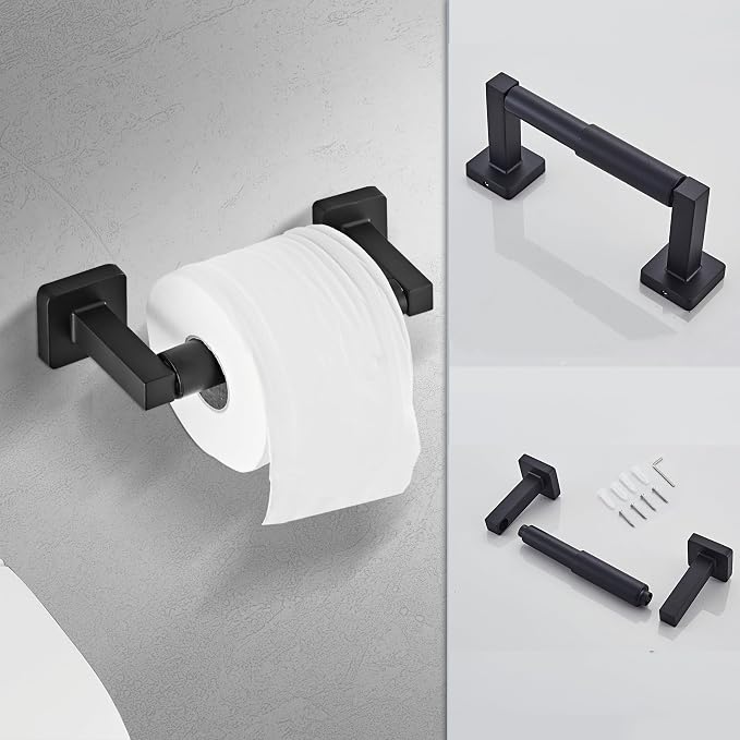 Matte Black Bathroom Hardware Set 4 Pieces, Towel Bar Set Stainless Steel Wall - Image 4