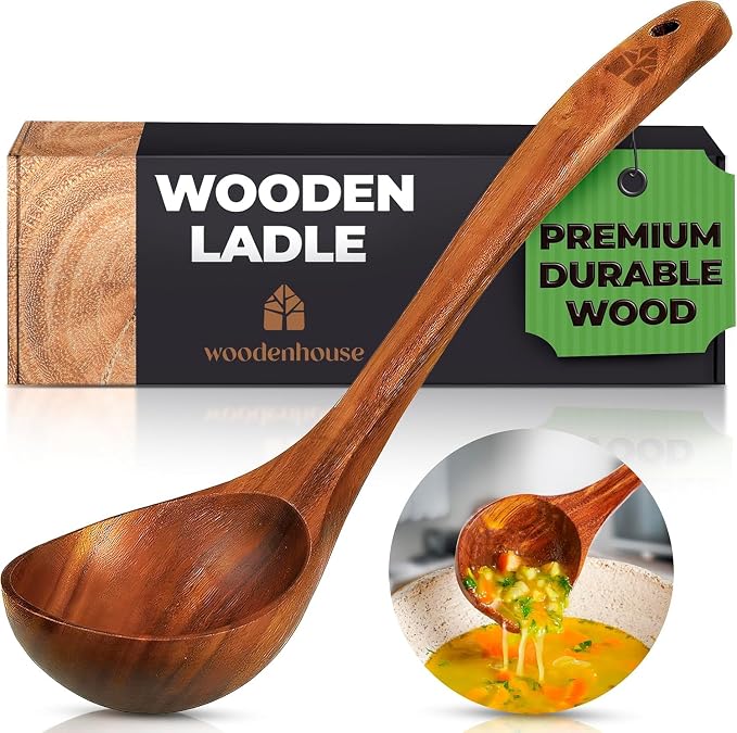 Wooden Ladle for Cooking, Soup Spoon Ladle – Teak Wooden Serving Spoon by Woodenhouse