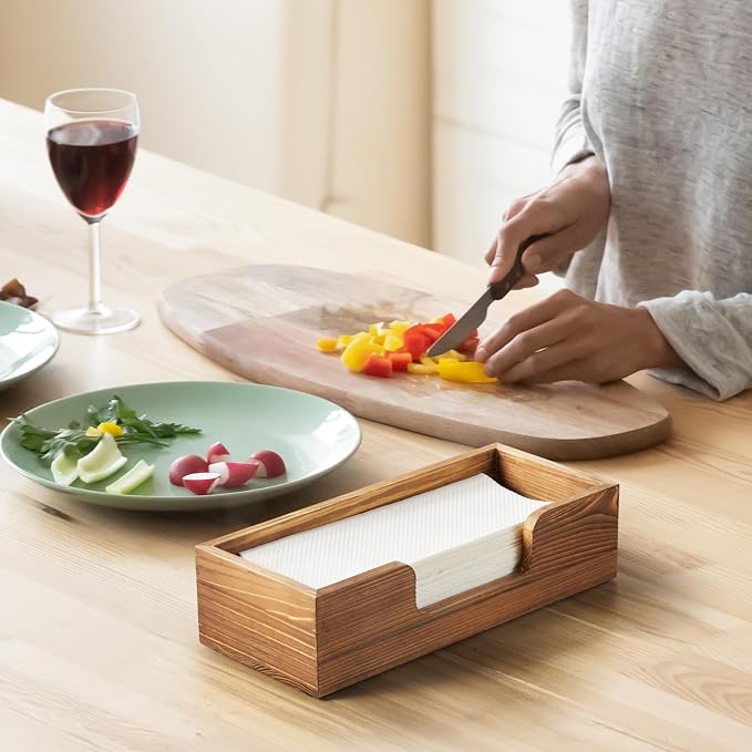 Paper Towel Dispenser Countertop, Burnt Wood Bathroom Paper Towel Holder - Image 6