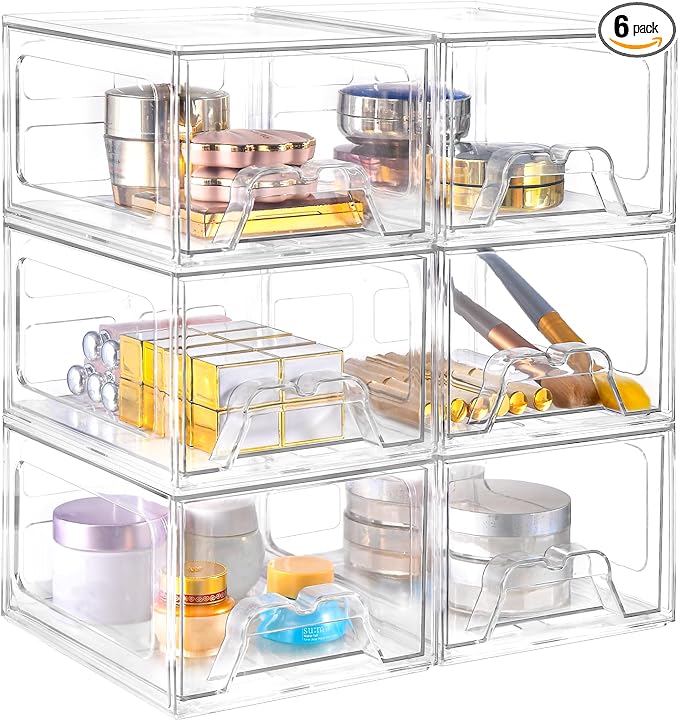 Stebopum 6 Pack Stackable Makeup Organizer, 4.4'' Tall Acrylic Bathroom Makeup by Stebopum