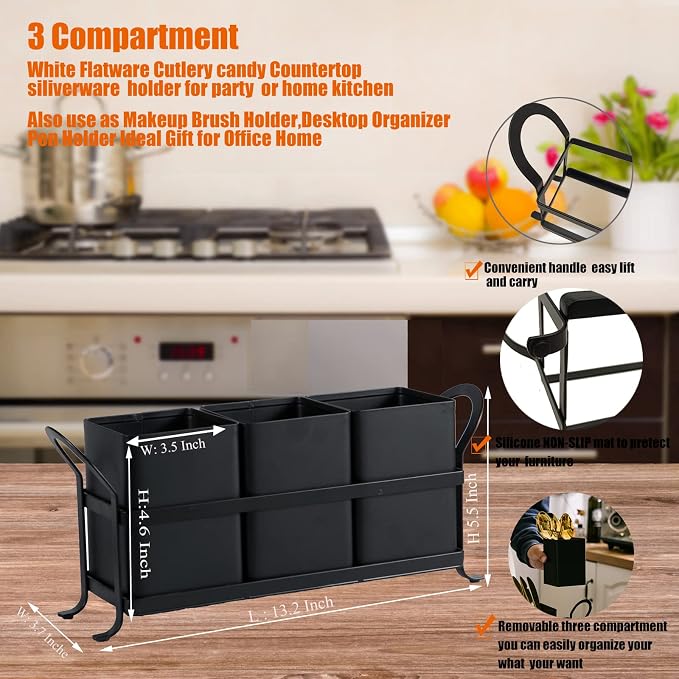 NelyBet Flatware, Kitchen Utensil & Silverware Caddy Organizer Bin Holder - Image 2