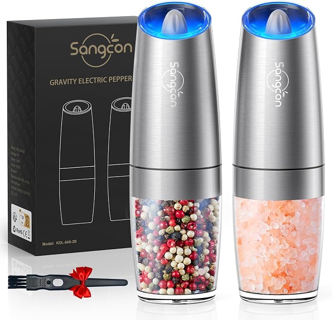 Sangcon Gravity Electric Pepper and Salt Grinder Mill Set Automatic Shakers by Sangcon