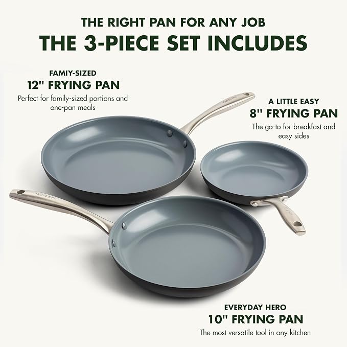 GreenPan Lima Hard Anodized 8" 10" & 12" Frying Pan Skillet Set, Ceramic - Image 3