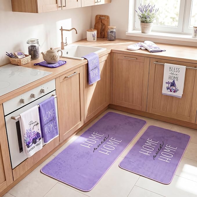 Fourluoo 10 Pcs Lavender Kitchen Decor Set Lavender Kitchen Towels Rugs Oven - Image 2