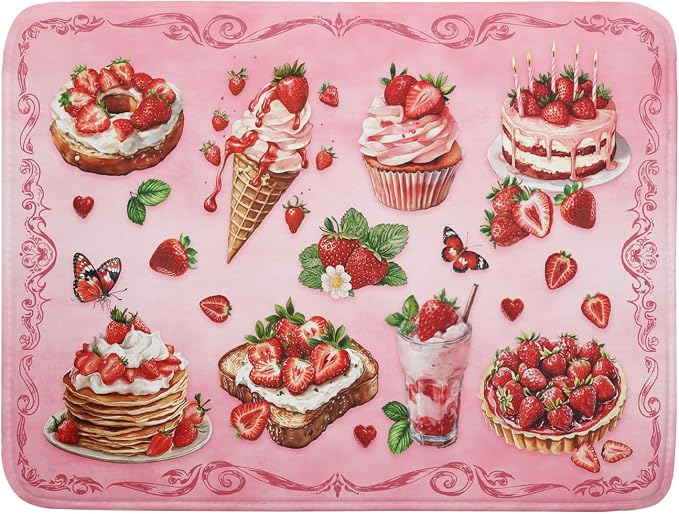 Strawberry Dish Drying Rack Mat Pink Absorbent Microfiber Dish Drying Mat by Giwawa
