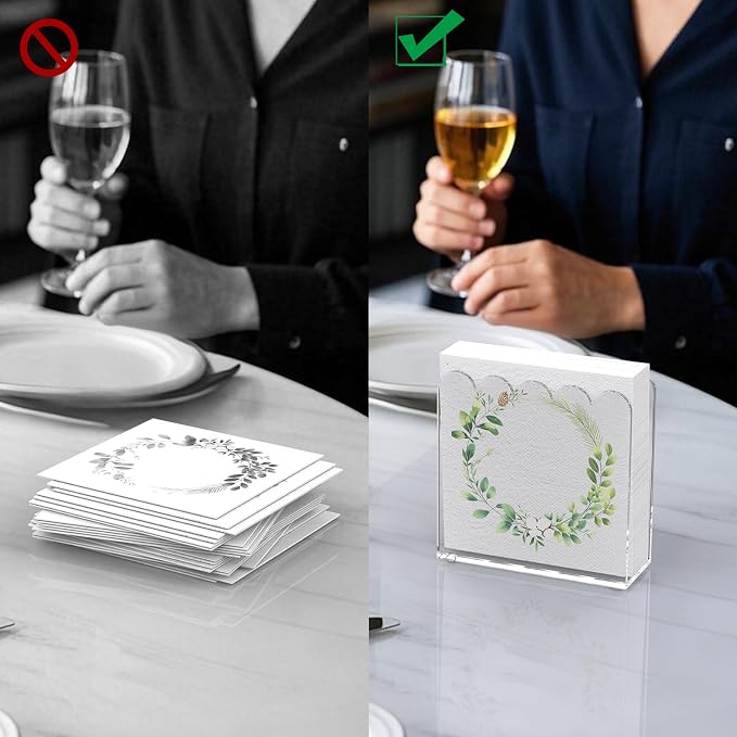 Acrylic Cocktail Napkin Holder, 2 Pack Clear Scalloped Napkin Dispenser - Image 4