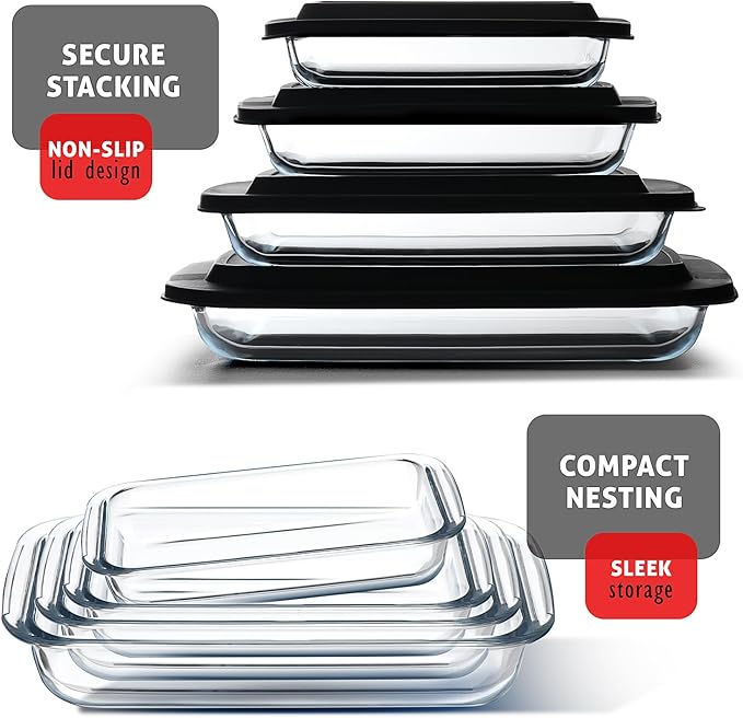 EATEX 8-Piece Deep Glass Casserole Dishes - Image 5