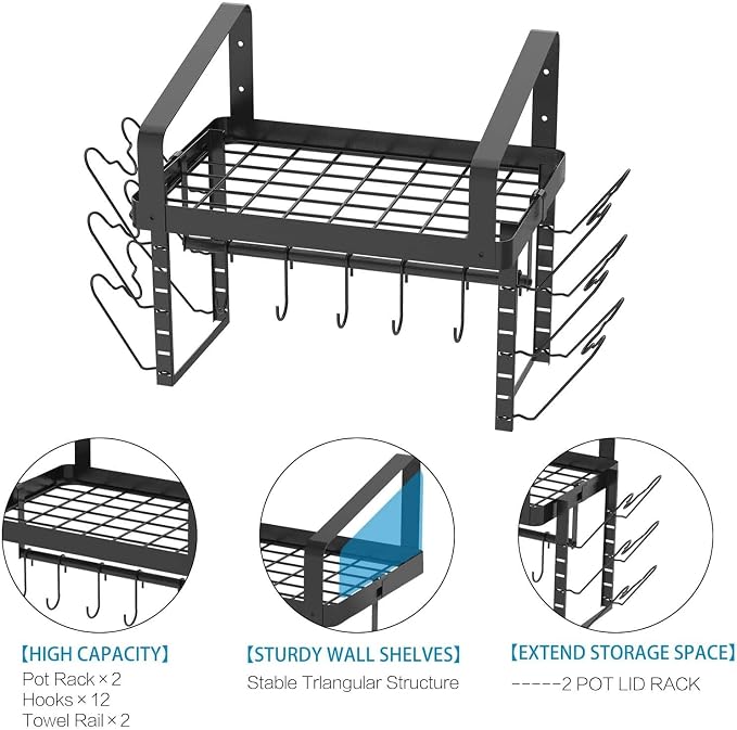 X-cosrack Pot Racks Wall Mounted Set of 2, - Image 7