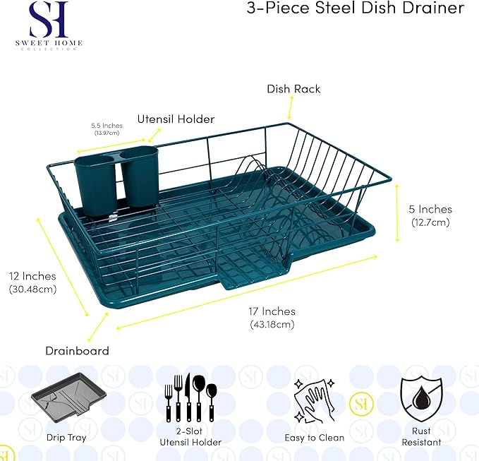 Space-Saving 3-Piece Dish Drainer Rack Set Efficient Kitchen Organizer - Image 2