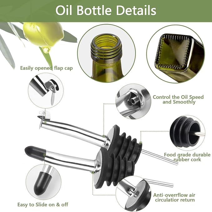 Leaflai 2 Pcs Green Glass Olive Oil Dispenser and Vinegar Dispenser Set - Image 3