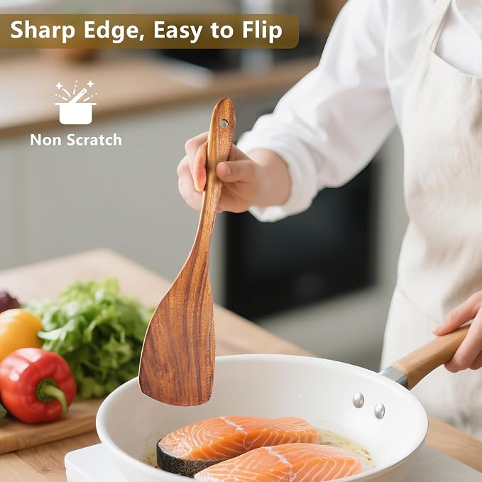 6 Pack Wooden Spoons For cooking – Heat-Resistant Wood Spatula - Image 4