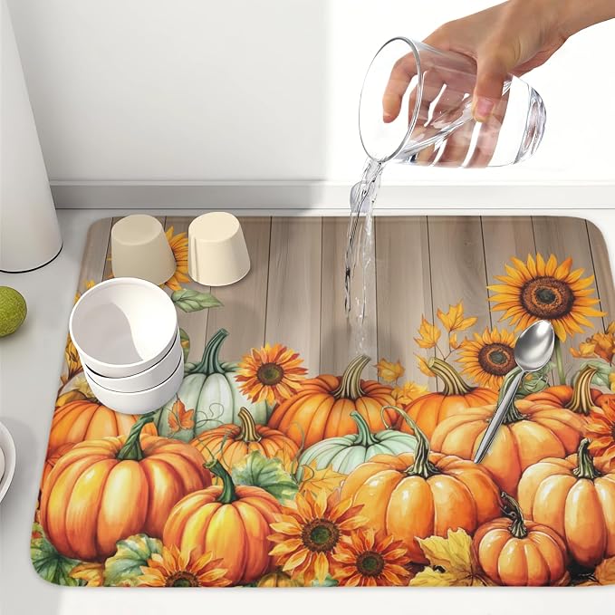 Fall Orang Pumpkin Dish Drying Mat - Image 6