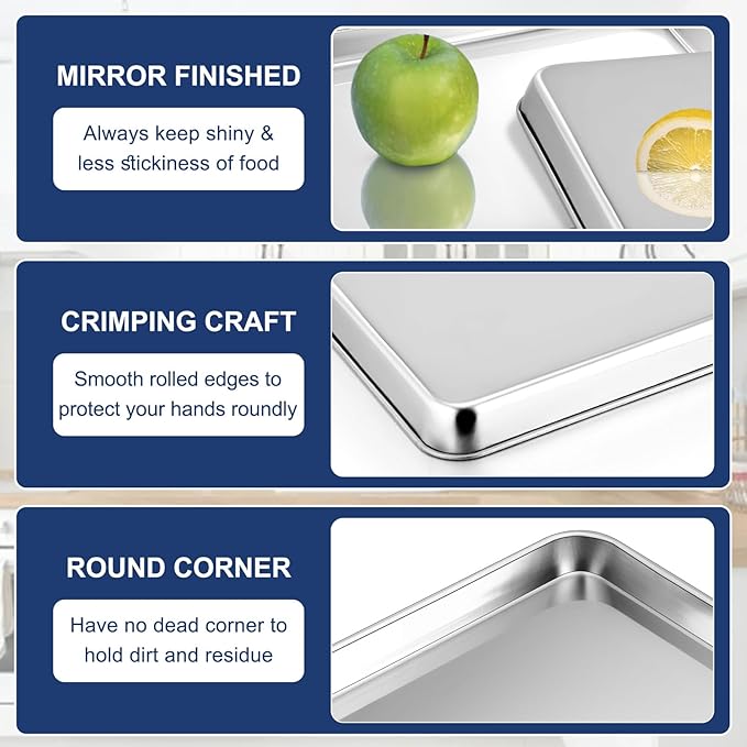 P&P CHEF 9 Inch Baking Cookie Sheet, Oven Pan Tray Stainless Steel Sheet Pan - Image 3