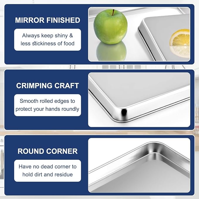 P&P CHEF 9 Inch Baking Cookie Sheet, Oven Pan Tray Stainless Steel Sheet Pan - Image 3