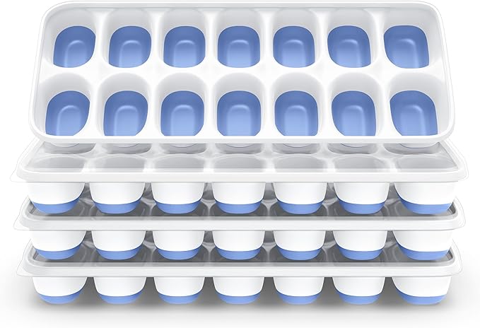 ChefAide Ice Cube Tray with Lid, 4 Packs 56 Cubes Durable Stackable Ice Cube by ChefAide