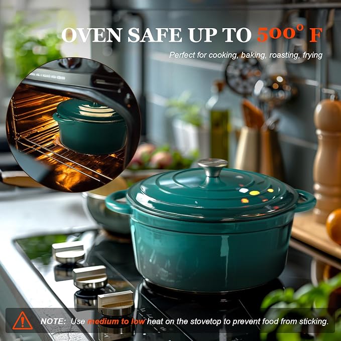 Overmont Enameled Cast Iron Dutch Oven - 7QT Pot - Heavy-Duty Cookware - Image 5