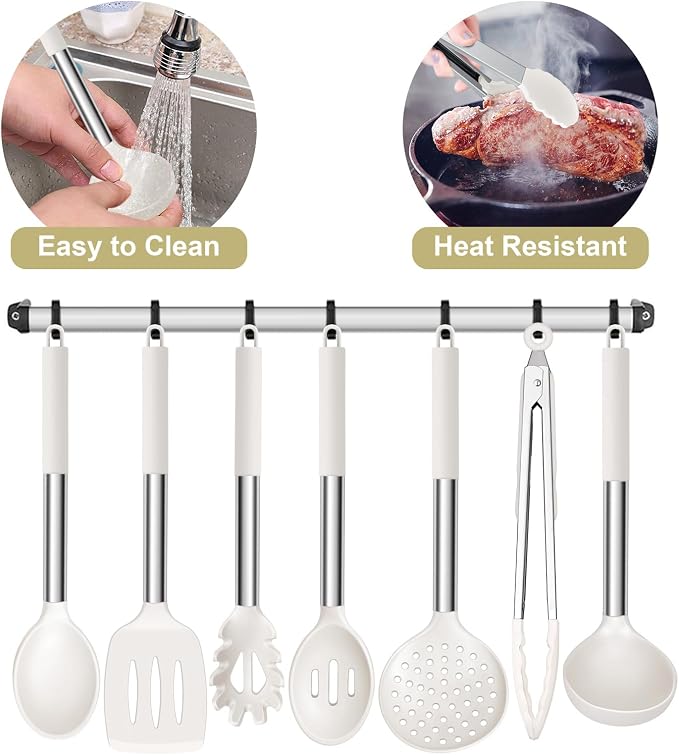 E-far Silicone Cooking Utensils Set, Slotted Turner, Soup Ladle, Pasta Server - Image 6