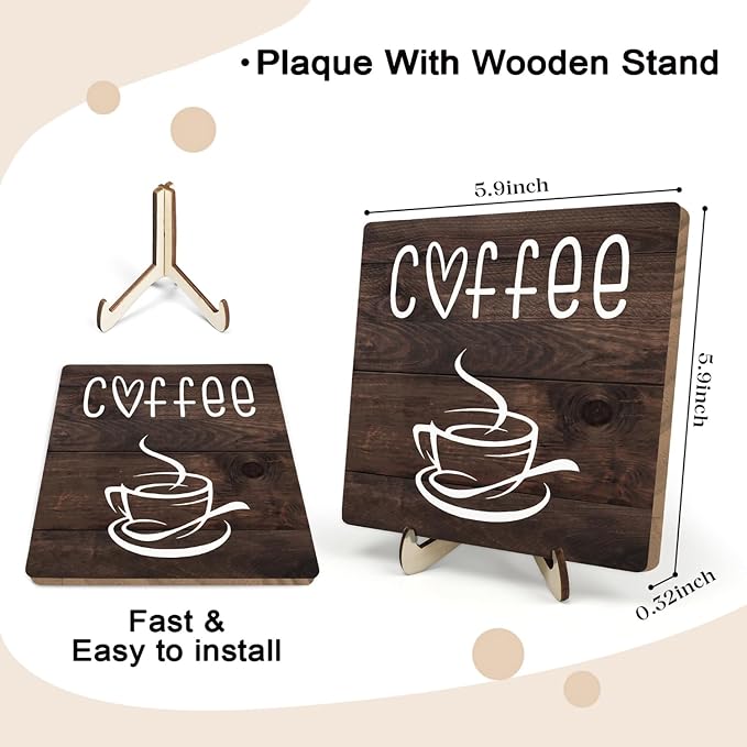 Coffee Bar Sign Plaque Decor, Coffee Bar Accessories, Rustic Wooden Tabletop - Image 2