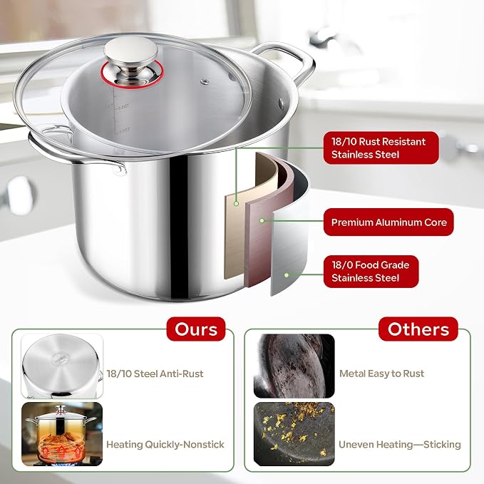 LIANYU 12 QT Stock Pot with Lid, 12 Quart Deep Tall Large Soup Pot - Image 4