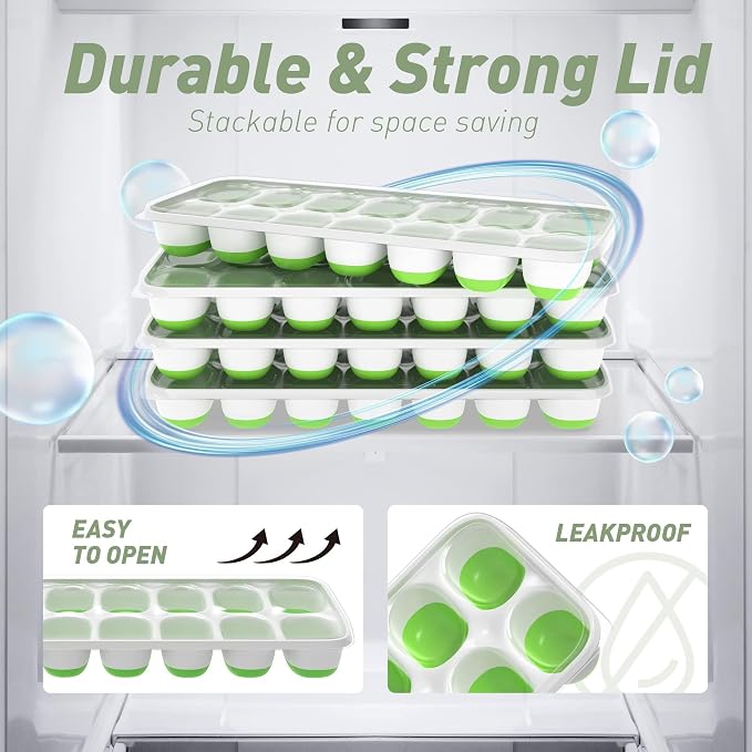ChefAide Ice Cube Tray with Lid, 2 Packs 28 Cubes Durable Stackable Ice Cube - Image 7