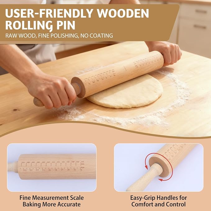 Long Adjustable Wood Rolling Pin: 21.1 Inch Rolling Pin - Image 3