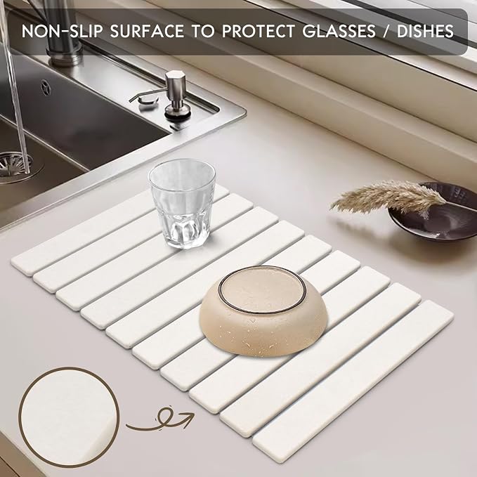 Large Stone Dish Drying Mat for Kitchen Counter, Eco-Friendly Diatomaceous - Image 3