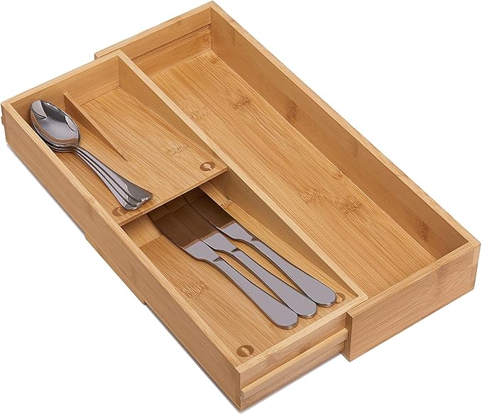 guiogc Bamboo Kitchen Drawer Organizer, Cutlery Tray - Image 5