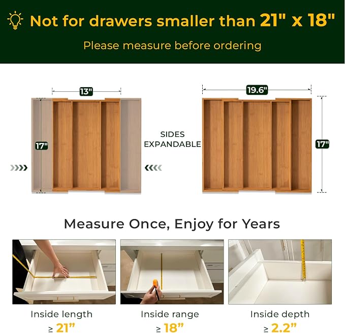 Carbonized Bamboo Kitchen Drawer Organizer, 5 Slots Expandable Silverware - Image 2