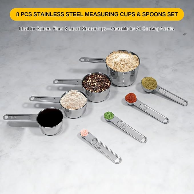 Stainless Steel Measuring Cups and Spoons Set, Dry & Liquid Dishwasher Safe - Image 3