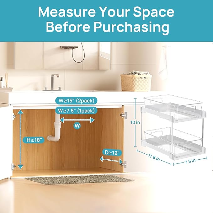 Vtopmart 2 Pack Bathroom Organizer, 2 Tier White Under Sink Organizers Vanity - Image 6