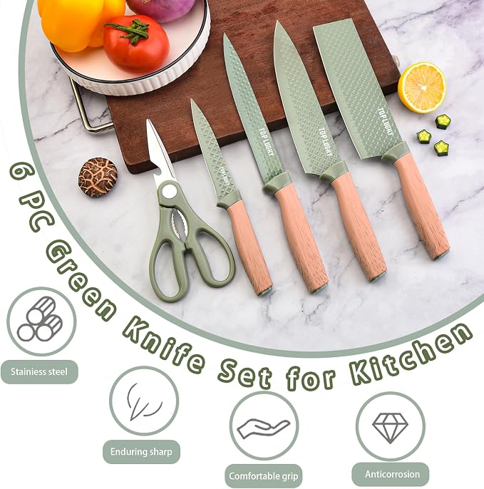 Kitchen Knife Set, Retrosohoo 6-Pieces Green Sharp Knife Set - Image 2