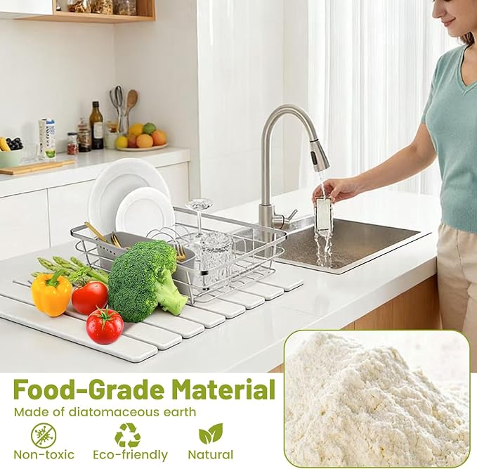 Large Stone Dish Drying Mat for Kitchen Counter, Water Absorbent Diatomaceous - Image 4