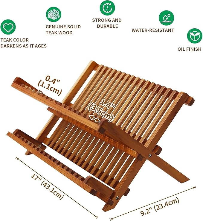 Utoplike Teak Dish Drainer Rack Collapsible 2 Tier Dish Rack Dish Drying Rack - Image 4