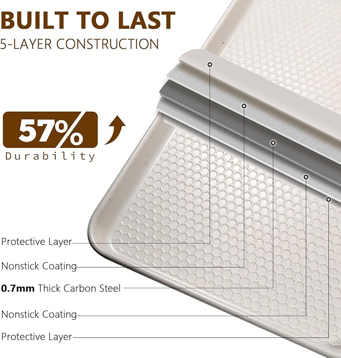 Wildone 2 Pack Half Sheet Baking Pans, Honeycomb Embossed Nonstick Baking Sheet - Image 3