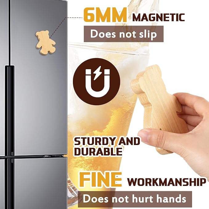 Vesici 24 Pcs Magnetic Bottle Opener 2.5" DIY Bamboo Bear Shape Baby Shower - Image 3
