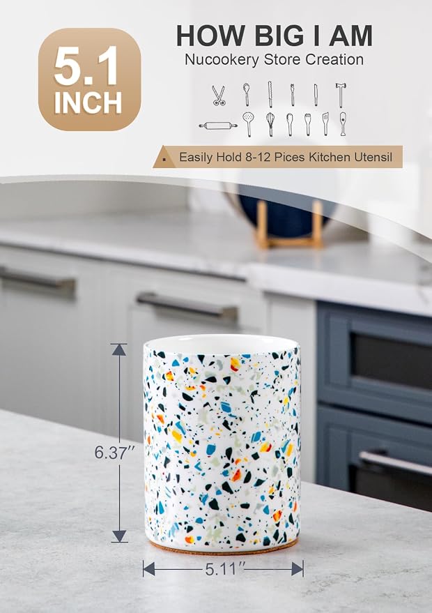 Nucookery Utensil Holder, 6.4" Ceramic Kitchen Utensil Holder - Image 2
