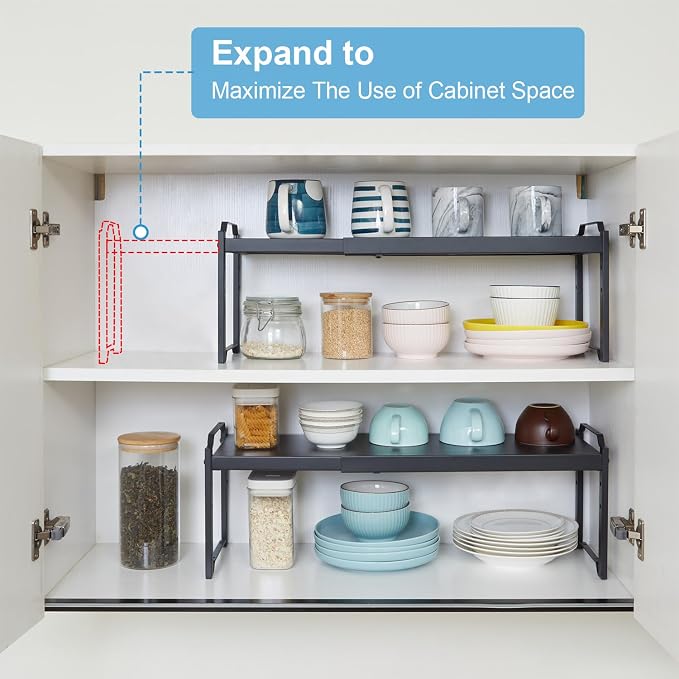 1 Pack Expandable Cabinet Countertop Shelves, Stackable Shelves Organizers - Image 5