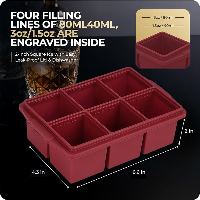 Large Ice Cube Trays for Whiskey, Silicone Ice Cube Tray, - Image 6