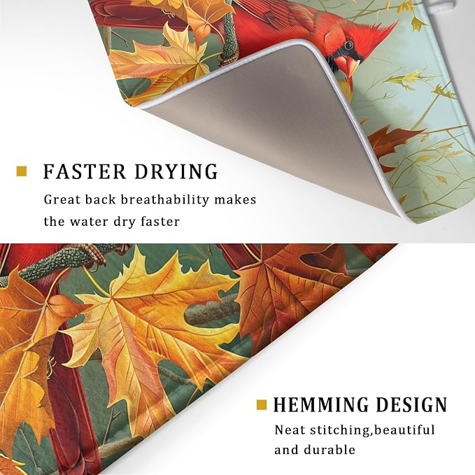 Giwawa Fall Birds Dish Drying Mat 18x24 Inch Autumn Maple Leaf Tree Dish - Image 3