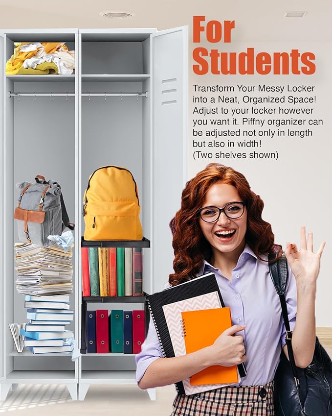 Piffny Locker Organizer Shelf, Adjustable Width and Height, 2 Pack, Ideal - Image 4