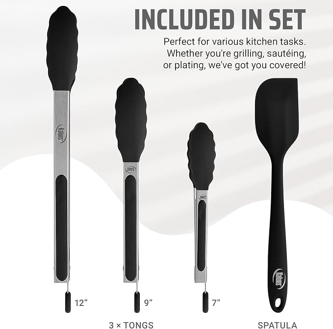 Kaluns Kitchen Tongs for Cooking Grilling Set of 4, BBQ Grill Tongs - Image 2