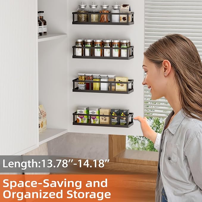 Spice Rack Wall Mounted, 4 Pack Pantry Door Organizer & Hanging Storage Baskets - Image 2